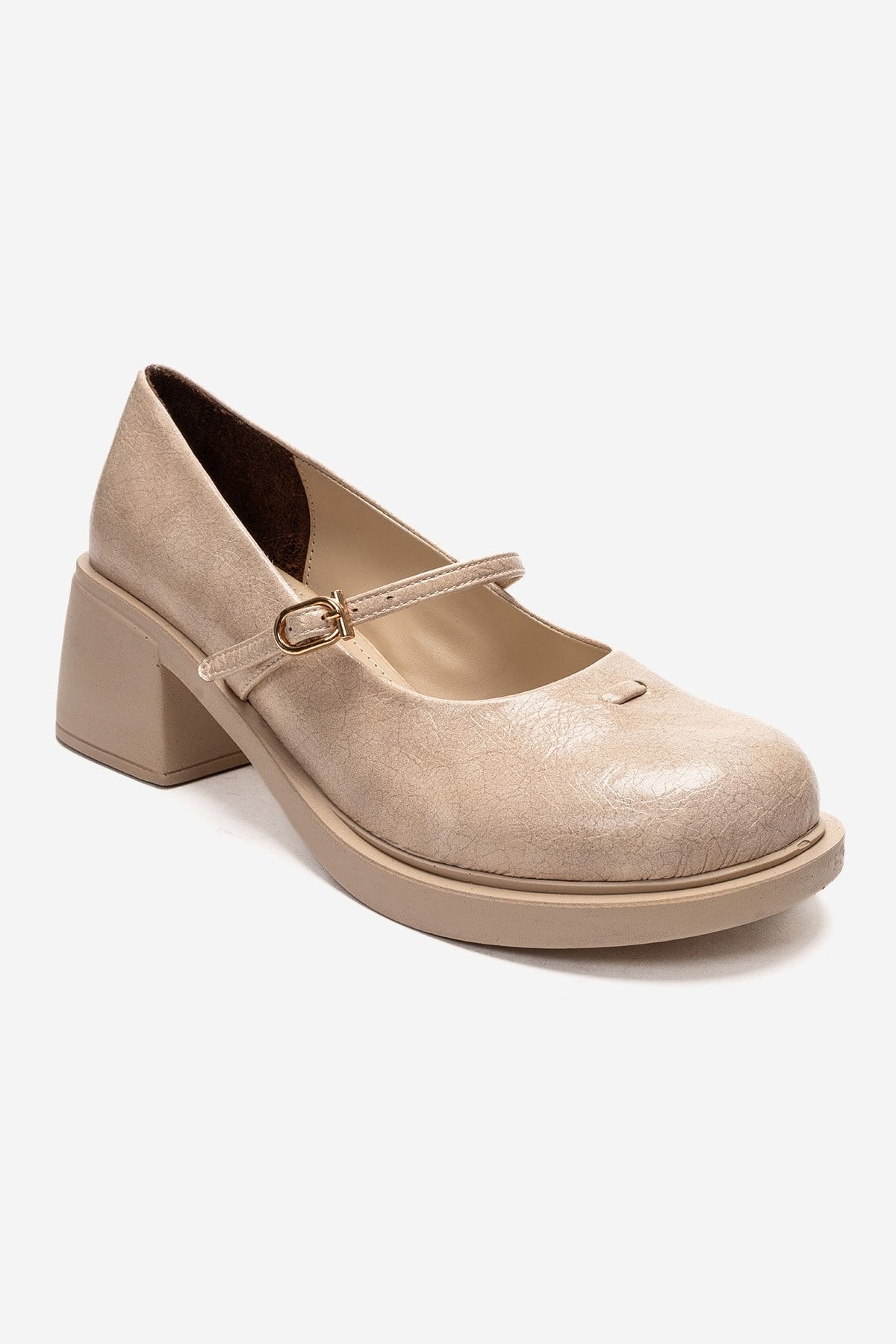 LUANDA - Beige Genuine Leather Block Heel Mary Jane (Women)