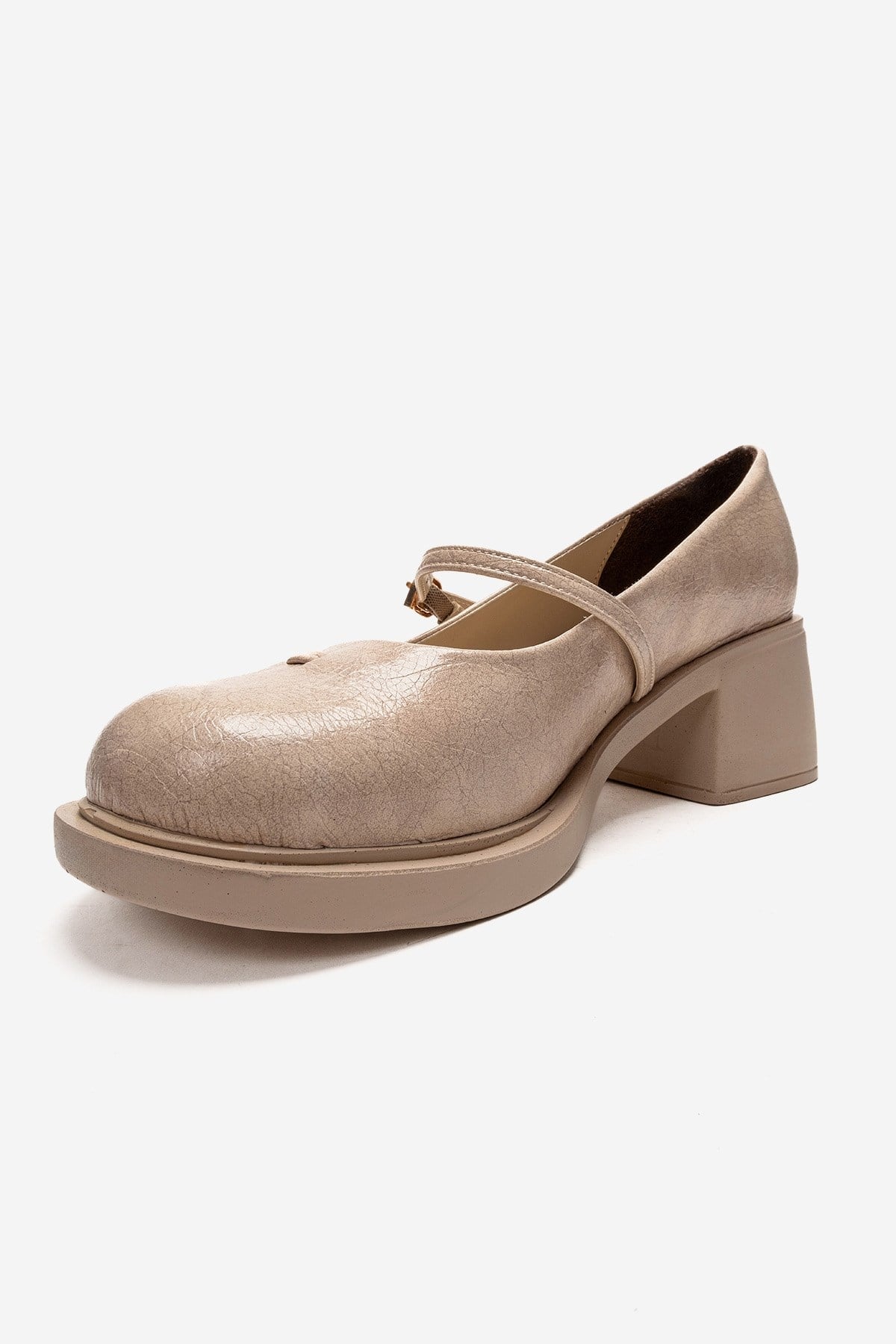 LUANDA - Beige Genuine Leather Block Heel Mary Jane (Women)
