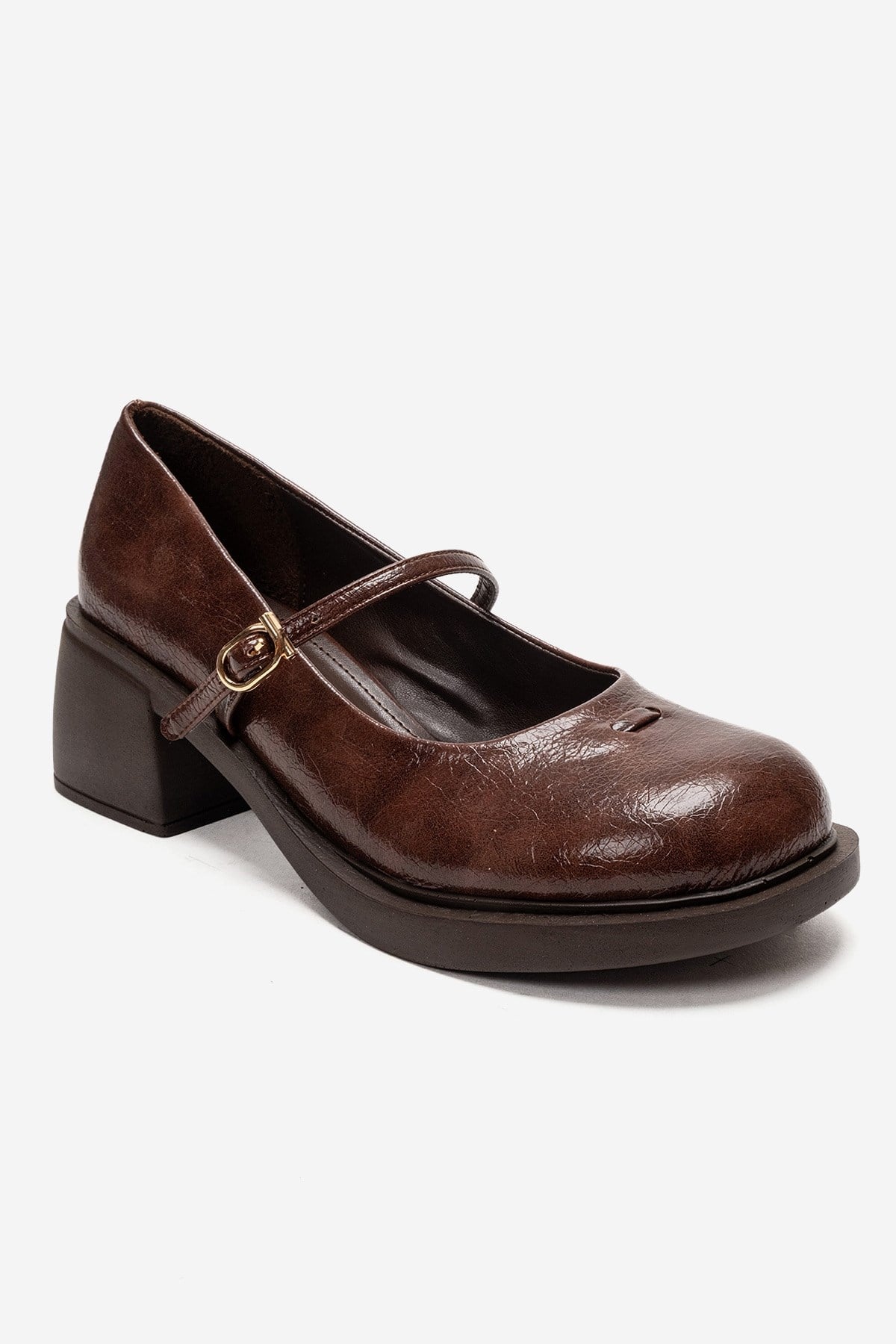 LUANDA - Cognac Genuine Leather Block Heel Mary Jane (Women)