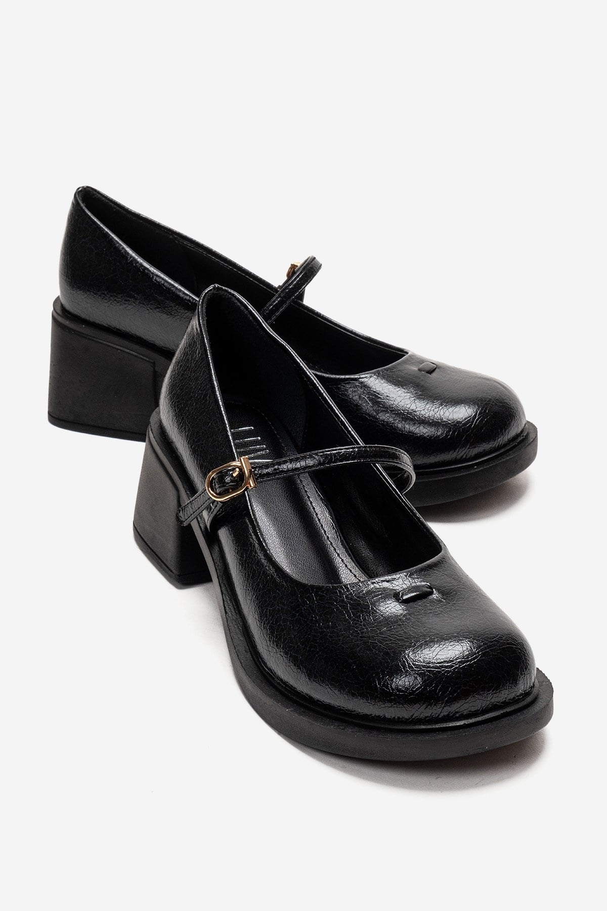 LUANDA - Black Genuine Leather Block Heel Mary Jane (Women)