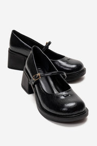 LUANDA - Black Genuine Leather Block Heel Mary Jane (Women)