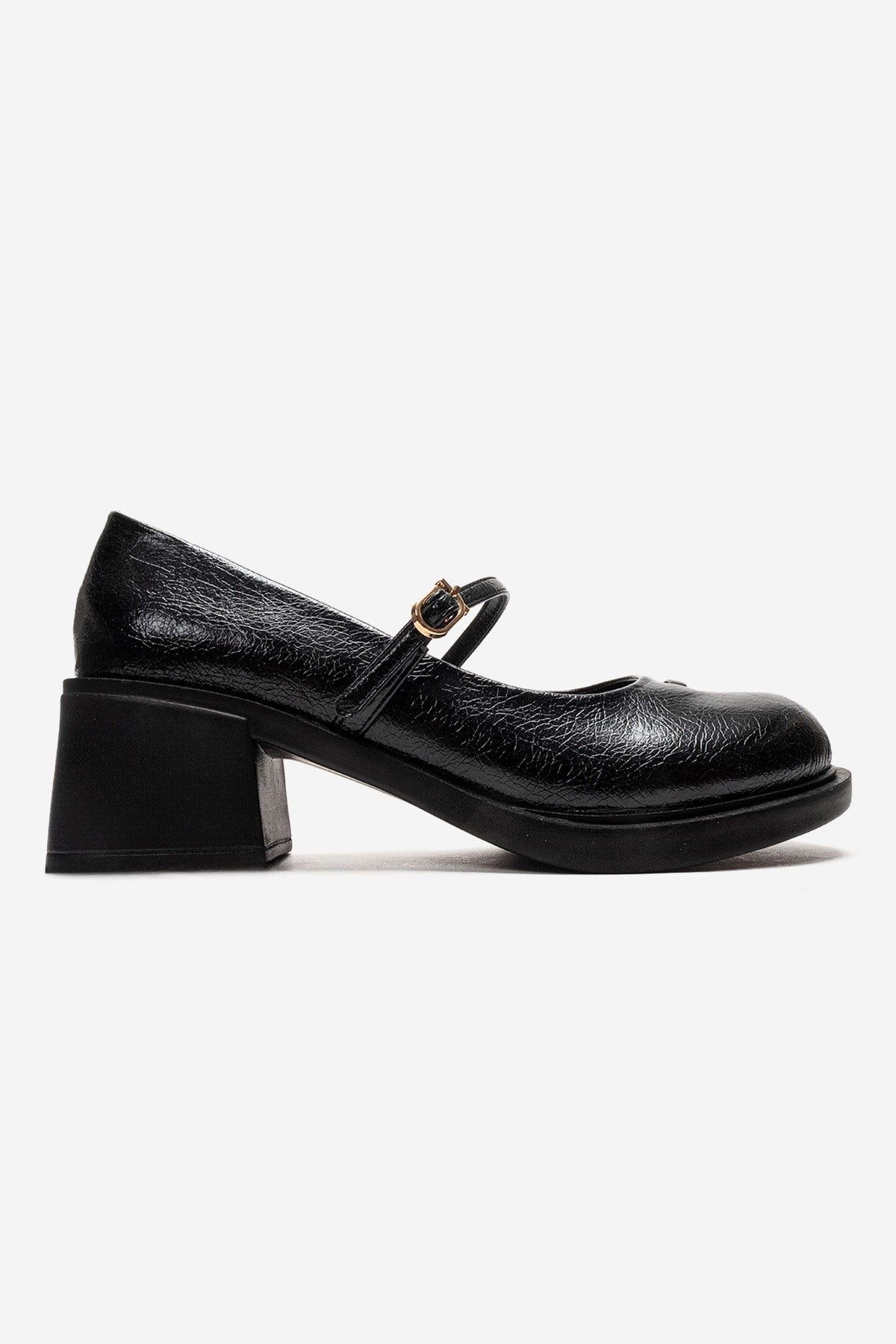 LUANDA - Black Genuine Leather Block Heel Mary Jane (Women)