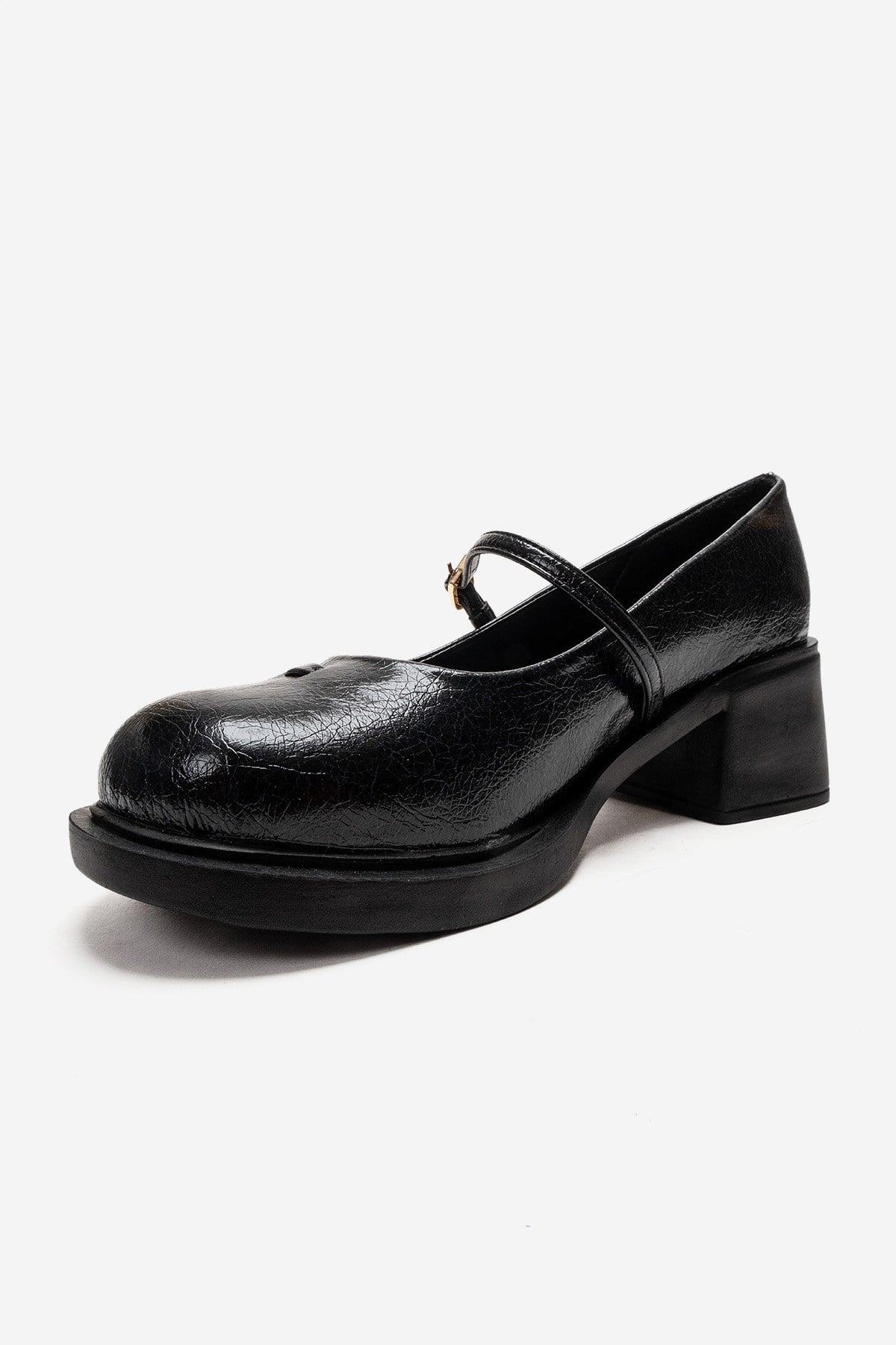 LUANDA - Black Genuine Leather Block Heel Mary Jane (Women)