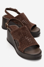 Jadira - Brown Genuine Leather Wedge Heel Sandal (Women)