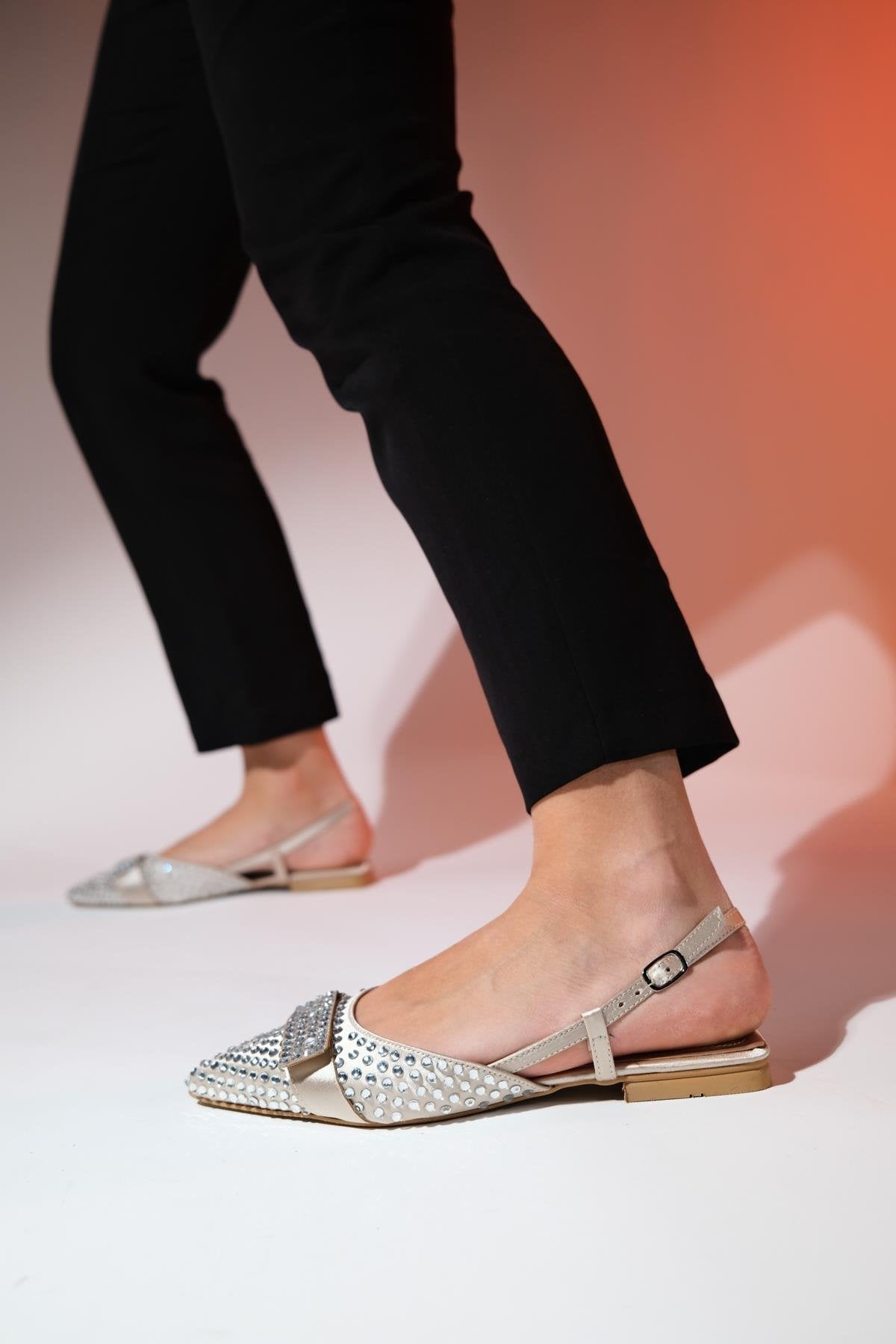 Kelp - Beige Satin Embellished Flat Sandal (Women)