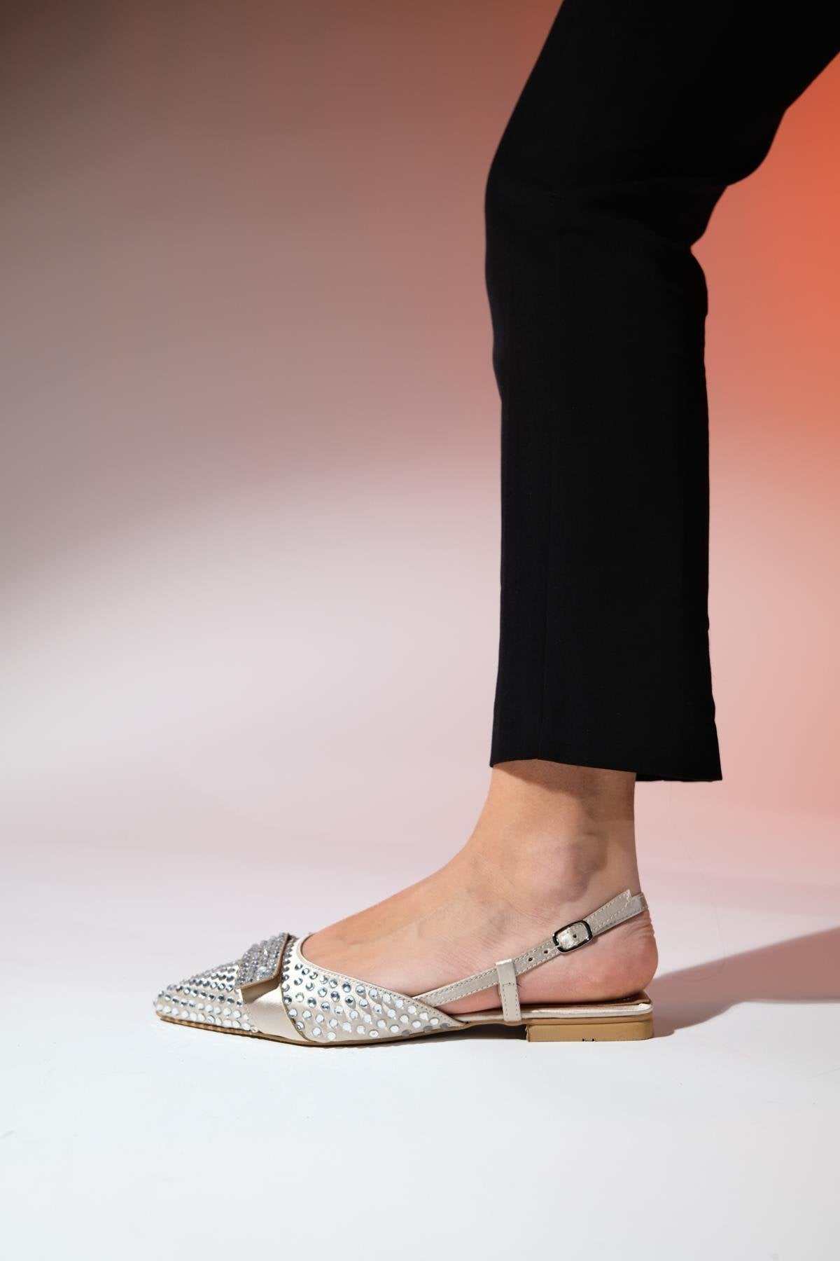 Kelp - Beige Satin Embellished Flat Sandal (Women)