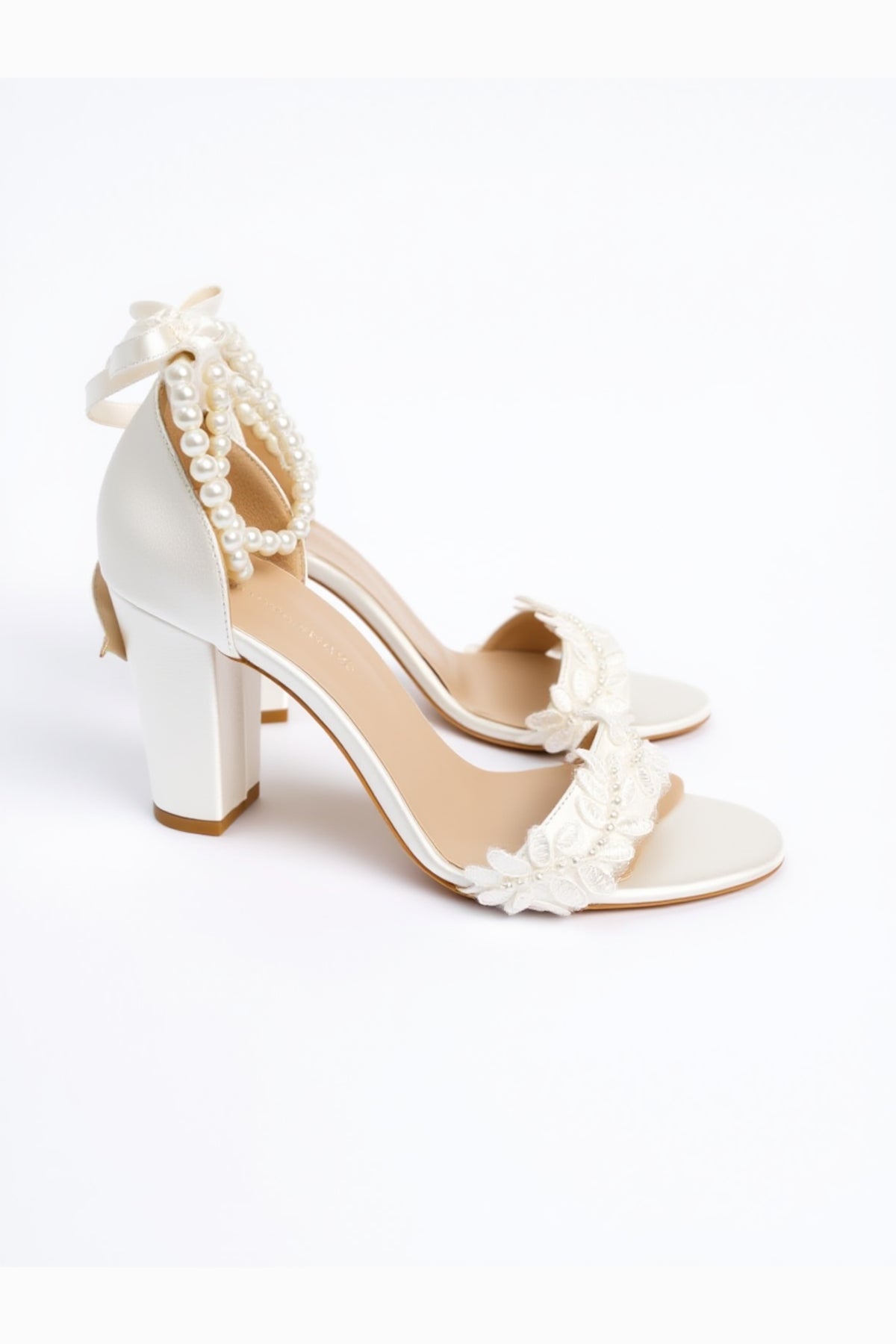 Elysia Pearl And Lace Wedding Heels