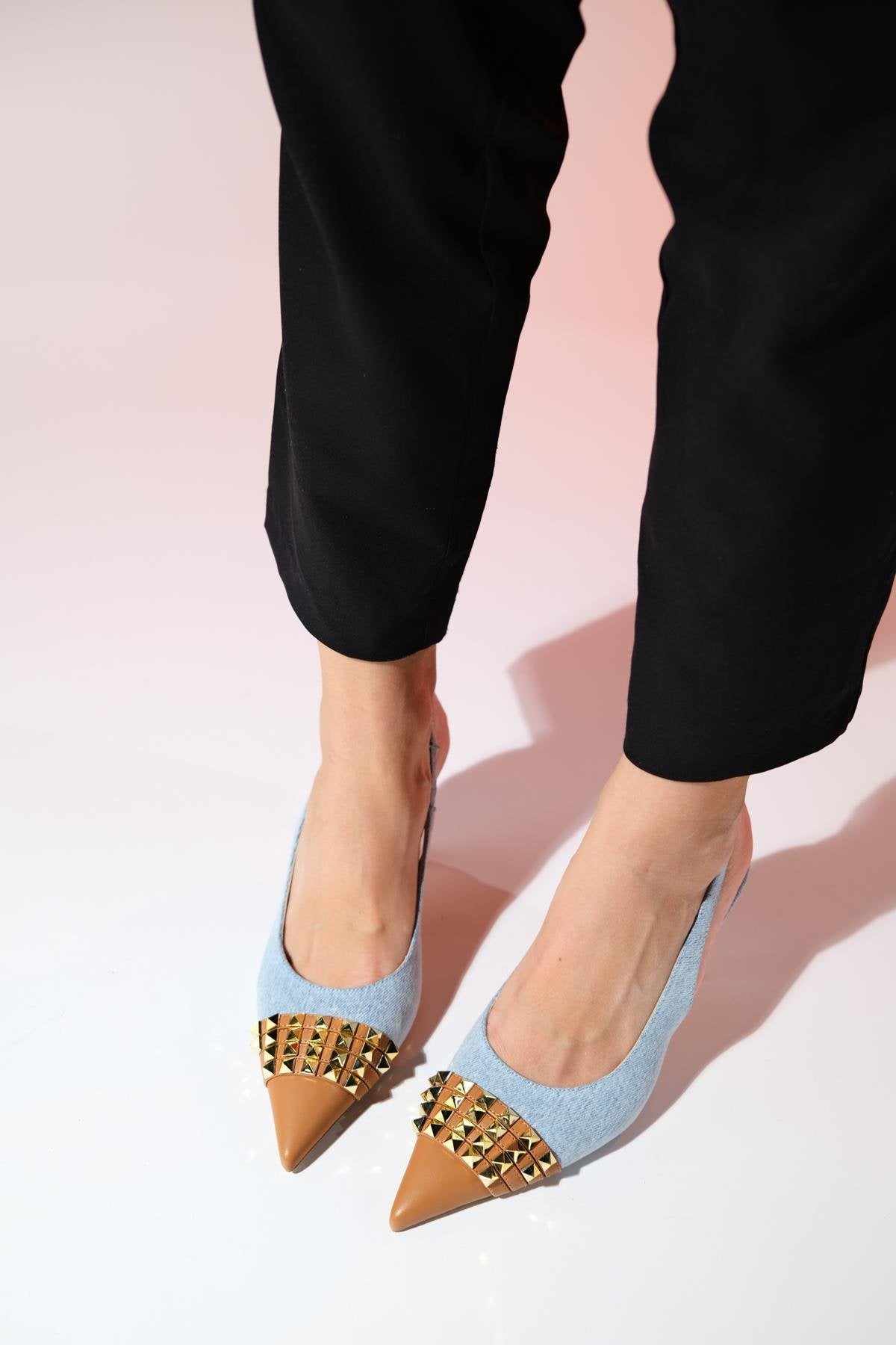 Aella - Denim Blue & Cognac Pointed Toe High Heel Shoe (Women)