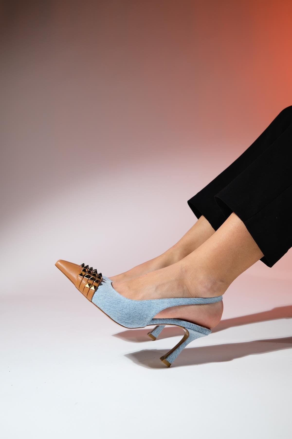 Aella - Denim Blue & Cognac Pointed Toe High Heel Shoe (Women)