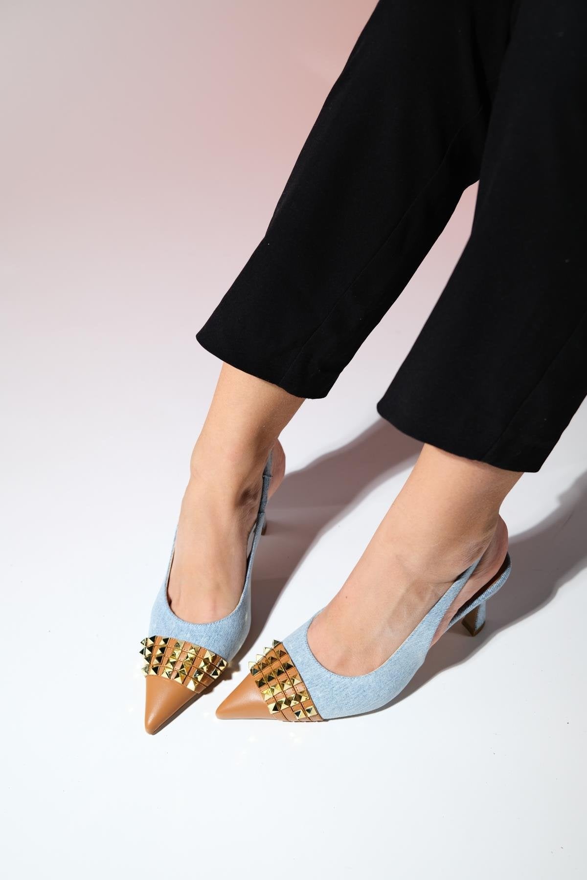 Aella - Denim Blue & Cognac Pointed Toe High Heel Shoe (Women)