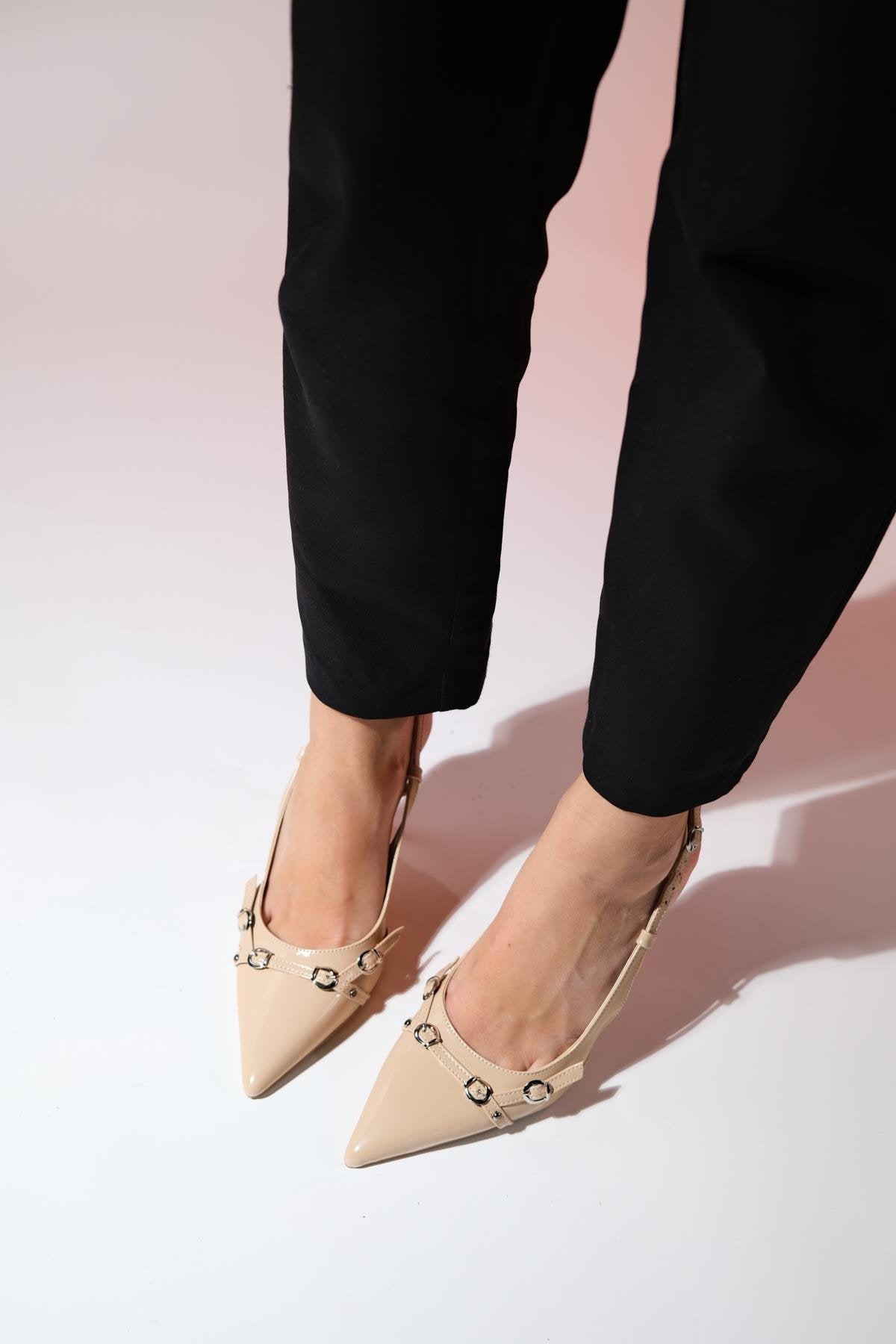 Faroe - Beige Patent Pointed Toe High Heel Pump (Women)