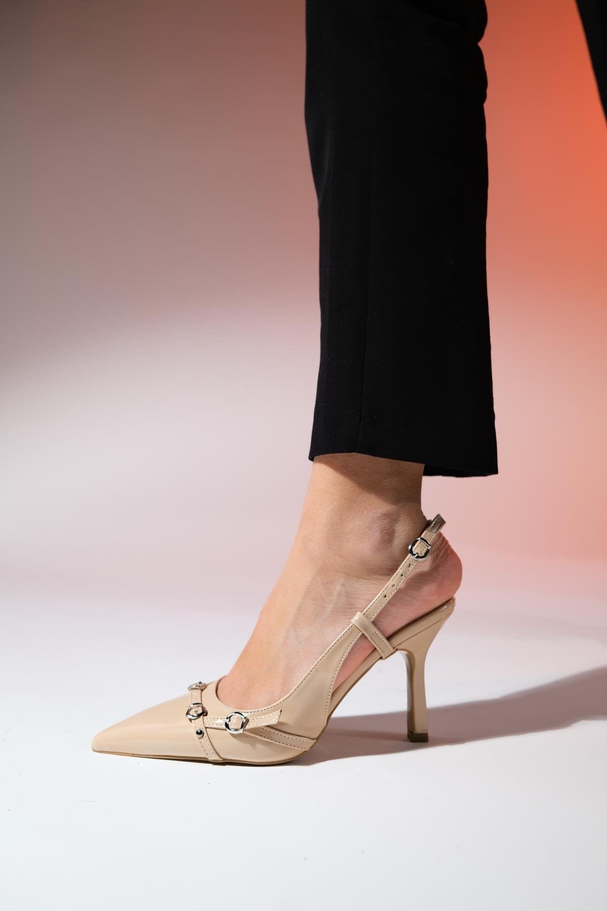 Faroe - Beige Patent Pointed Toe High Heel Pump (Women)