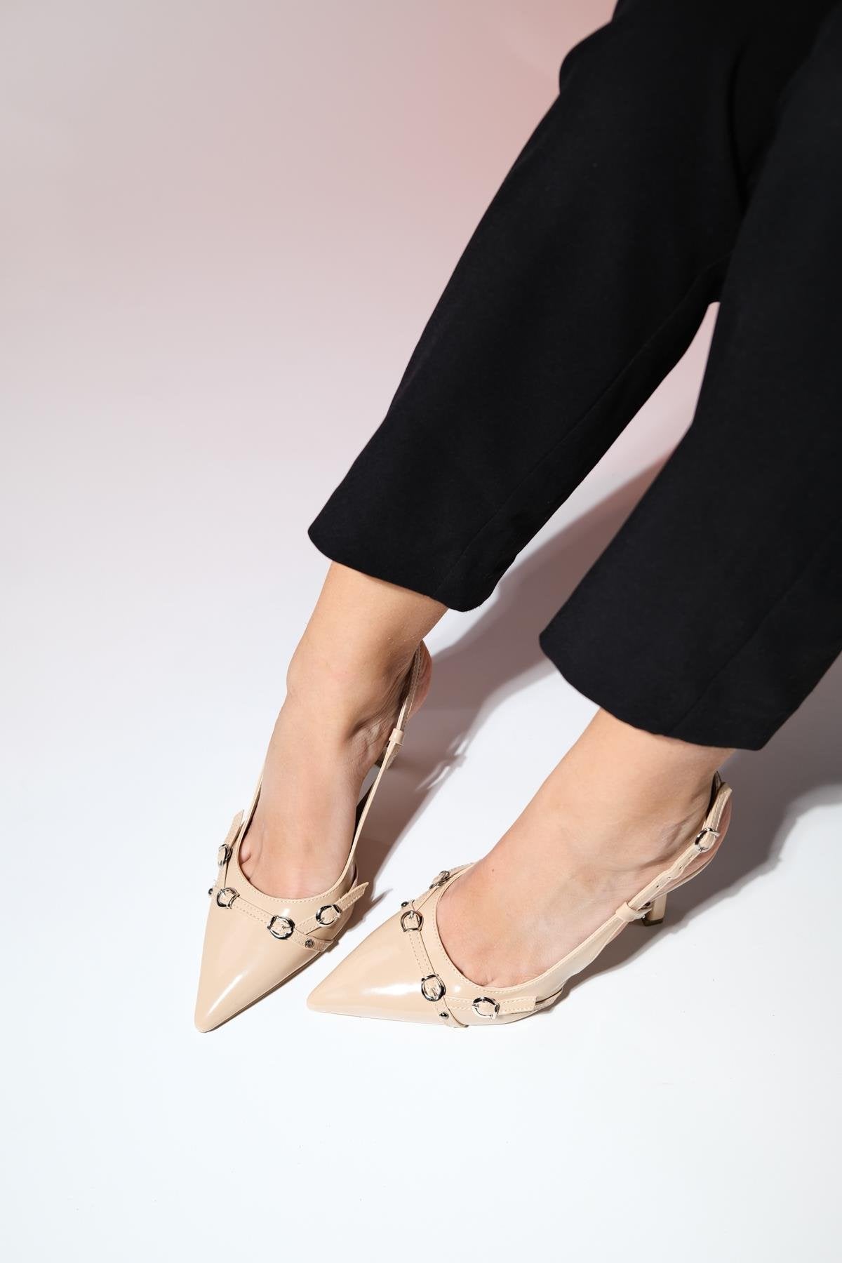 Faroe - Beige Patent Pointed Toe High Heel Pump (Women)