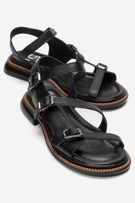 MOREZ - Black Genuine Leather Sandal (Women)