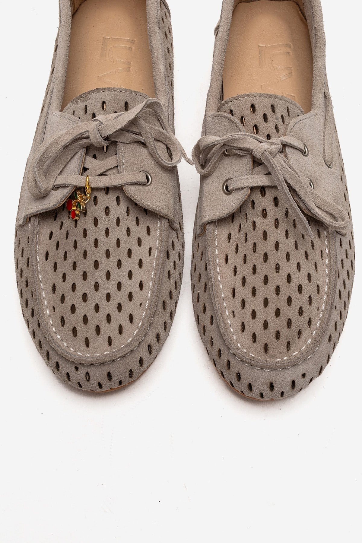 STEVO - Beige Genuine Leather Suede Lace-Up Loafer (Women)