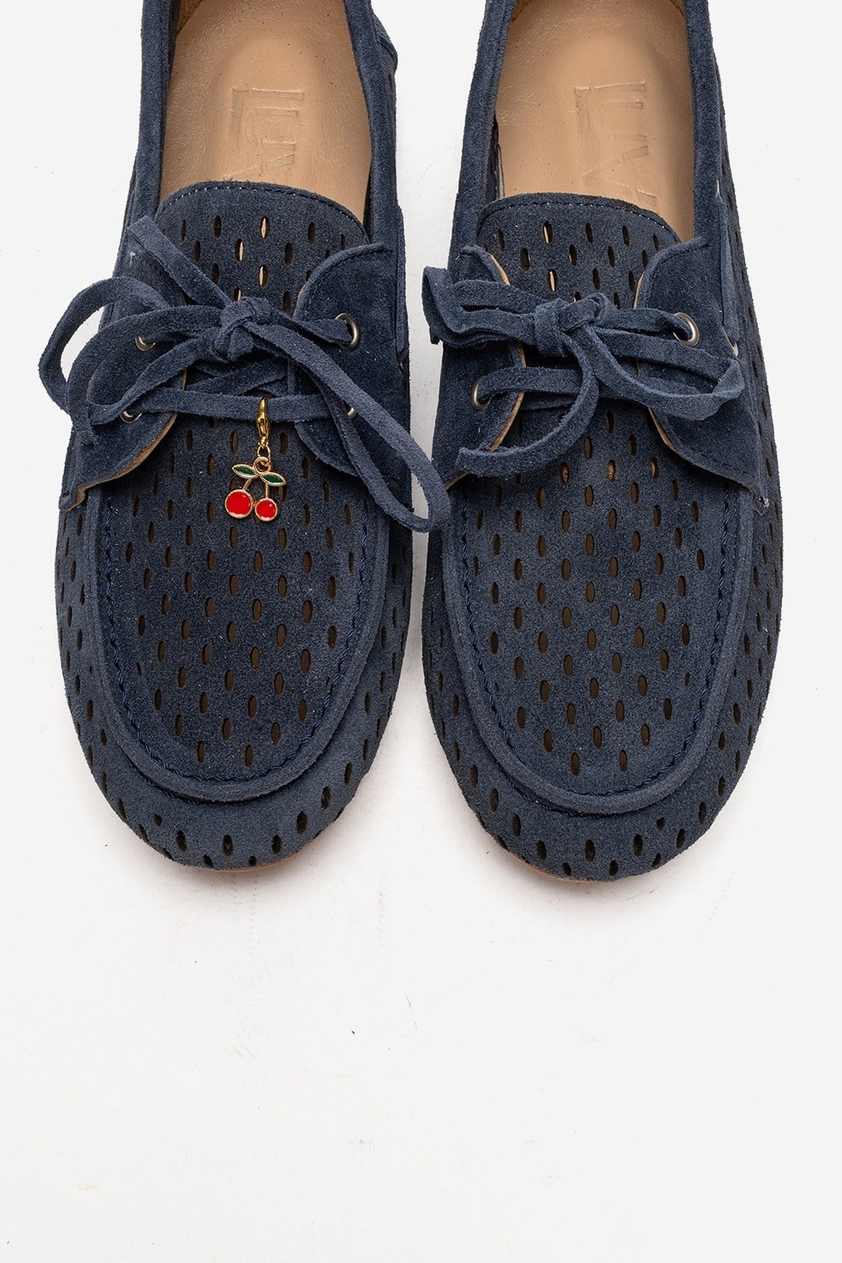 Stevo - Denim Blue Genuine Leather Perforated Lace-Up Loafer (Women)