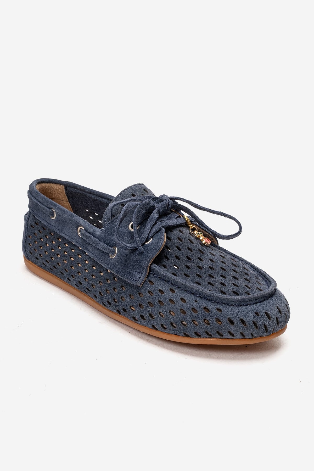 Stevo - Denim Blue Genuine Leather Perforated Lace-Up Loafer (Women)