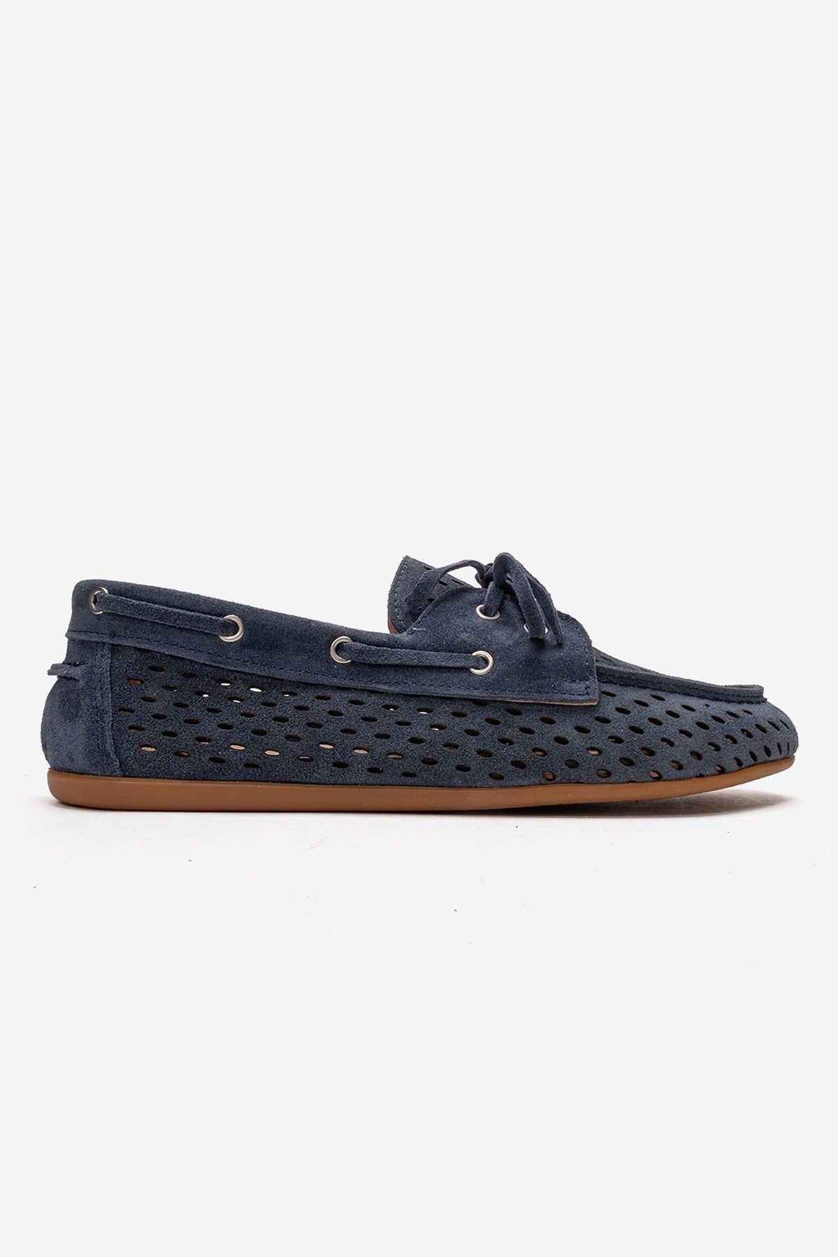 Stevo - Denim Blue Genuine Leather Perforated Lace-Up Loafer (Women)