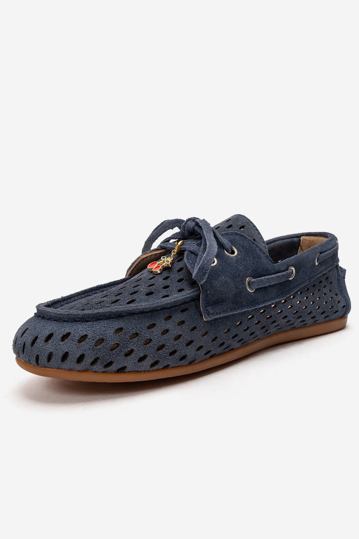 Stevo - Denim Blue Genuine Leather Perforated Lace-Up Loafer (Women)