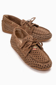 Stevo - Taupe Genuine Leather Perforated Lace-Up Loafer (Women)