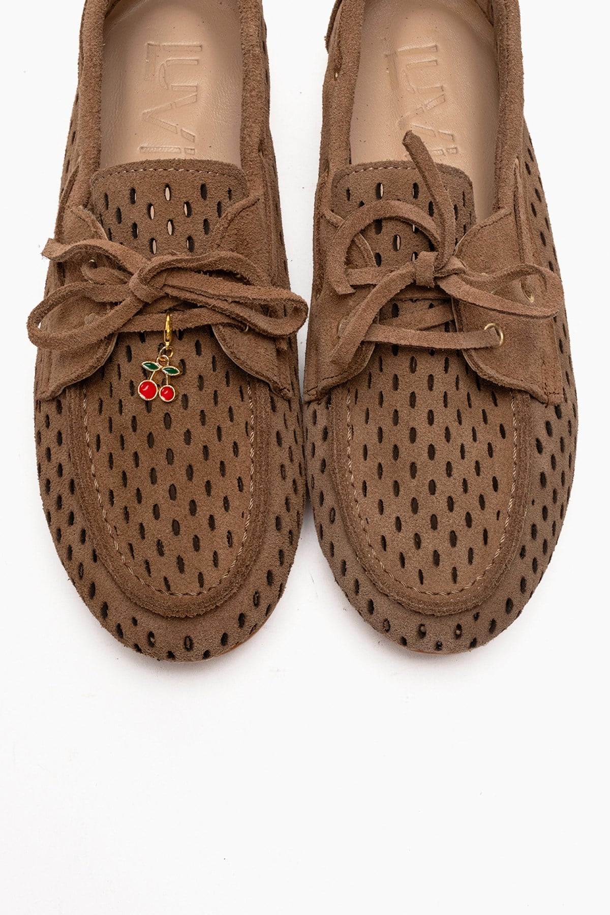 Stevo - Taupe Genuine Leather Perforated Lace-Up Loafer (Women)