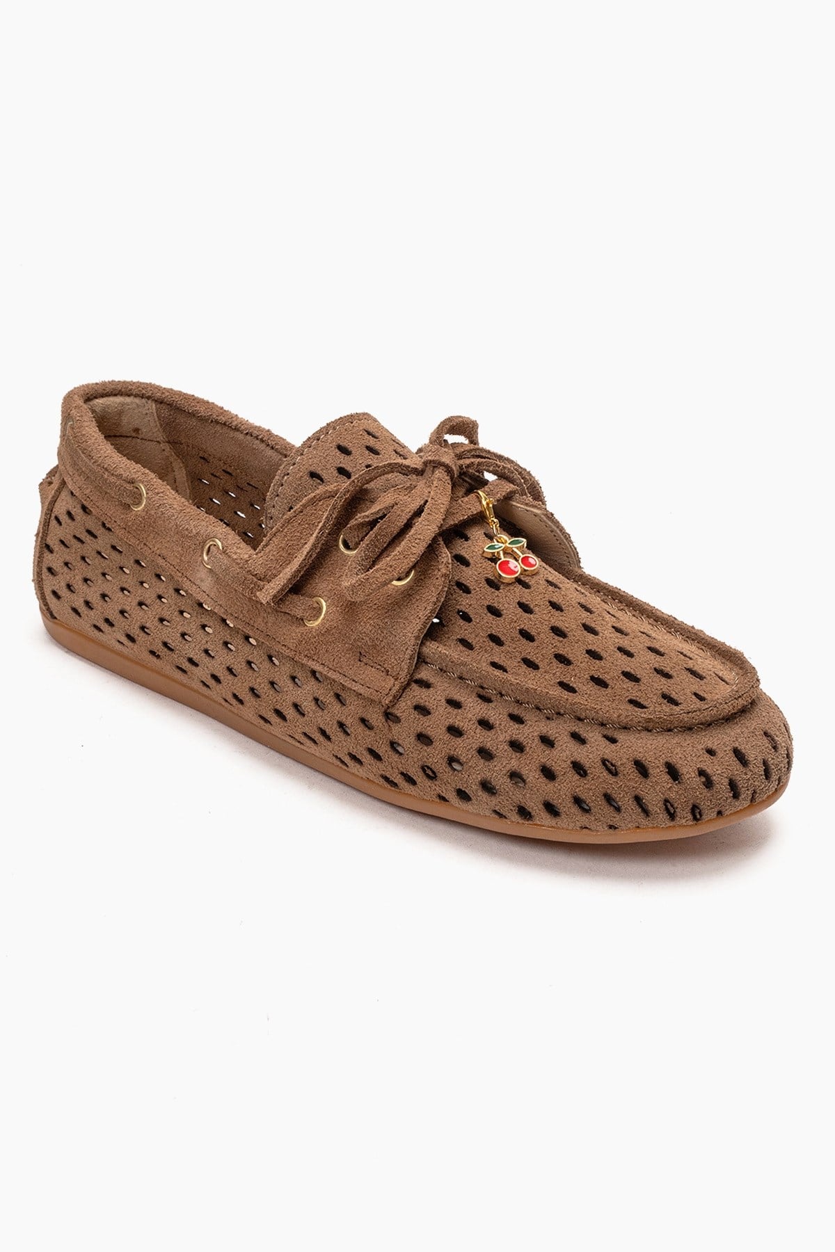 Stevo - Taupe Genuine Leather Perforated Lace-Up Loafer (Women)