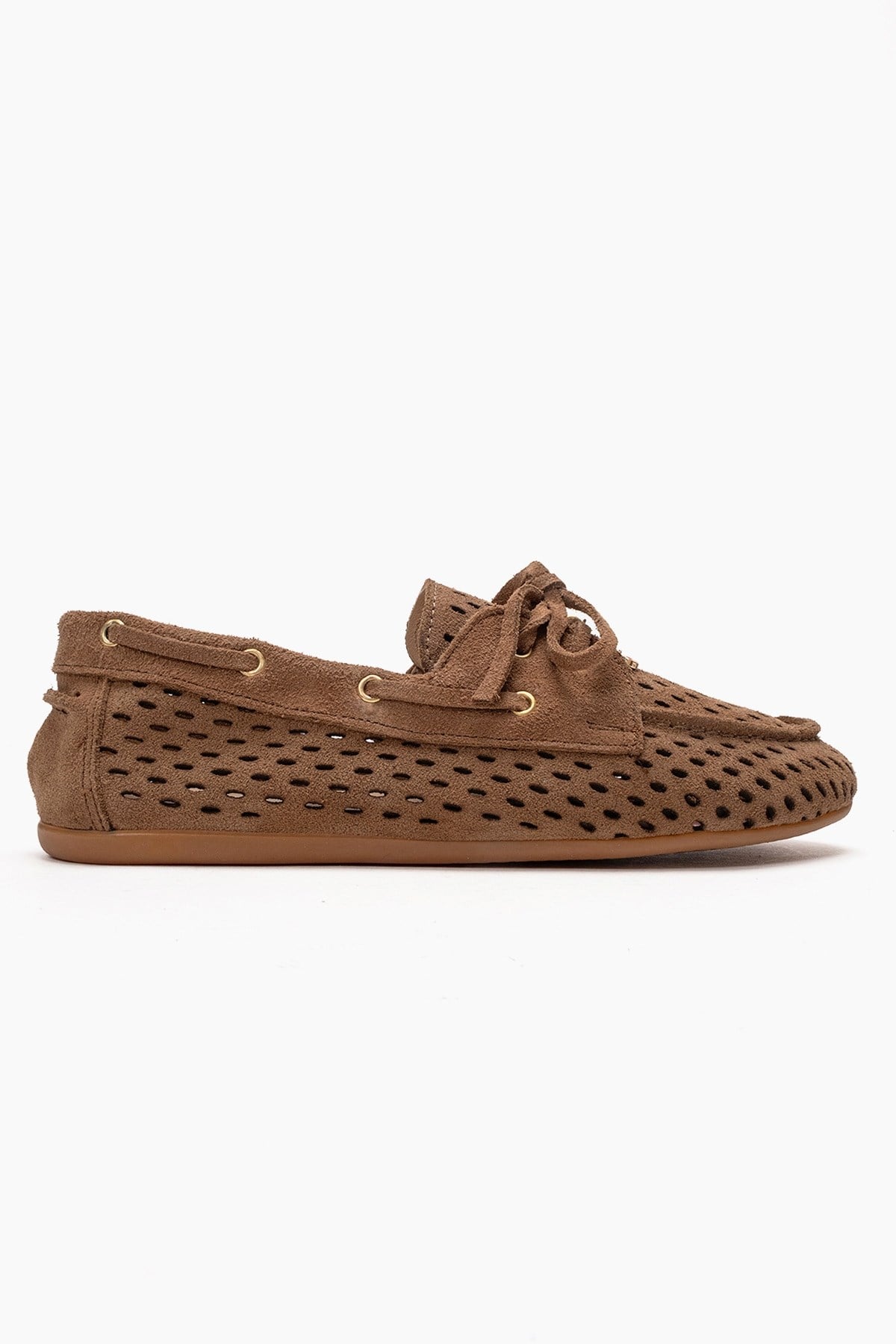 Stevo - Taupe Genuine Leather Perforated Lace-Up Loafer (Women)