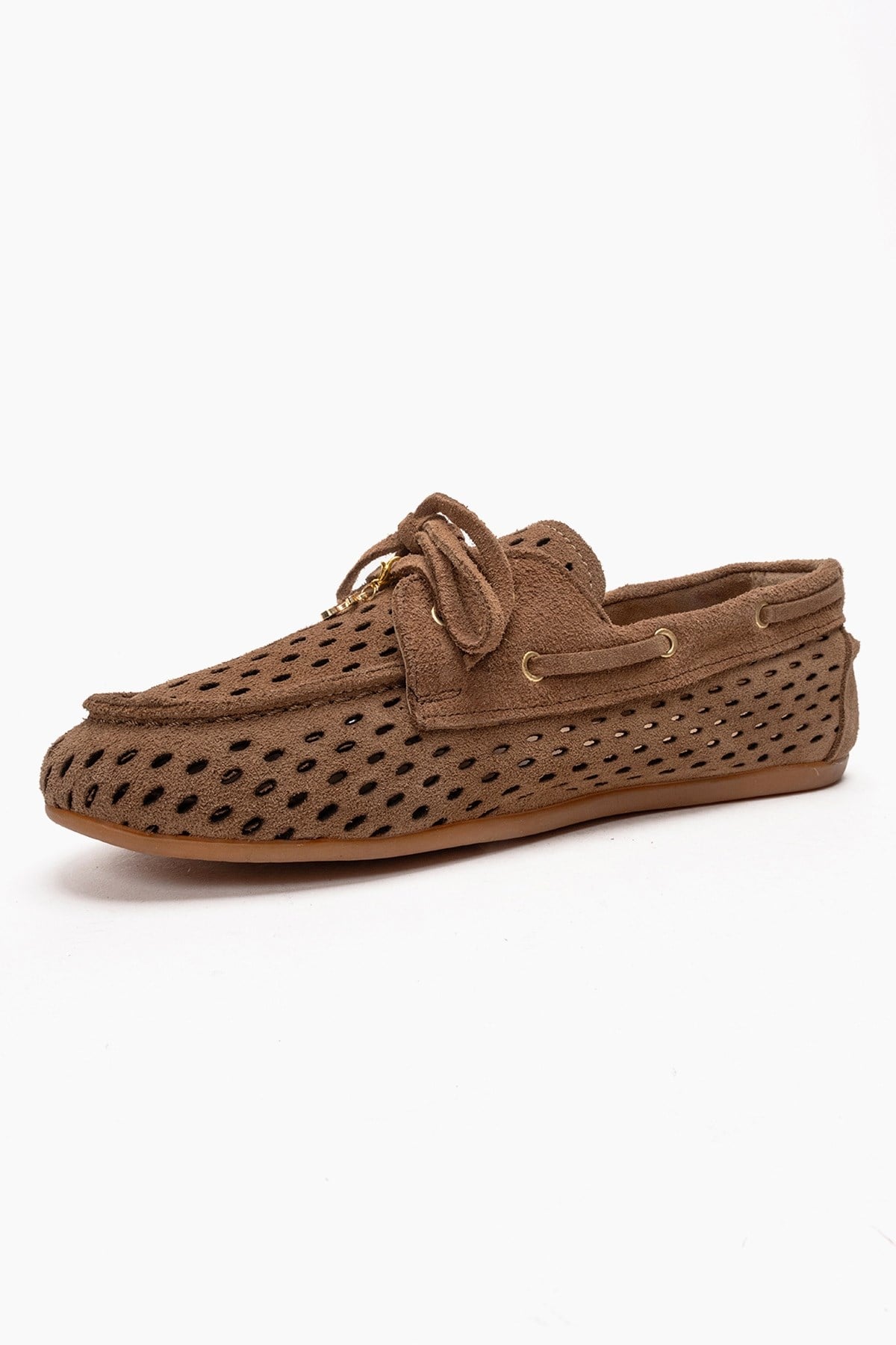 Stevo - Taupe Genuine Leather Perforated Lace-Up Loafer (Women)