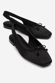 Zelvia - Black Satin Bow Slingback Ballet Flat (Women)