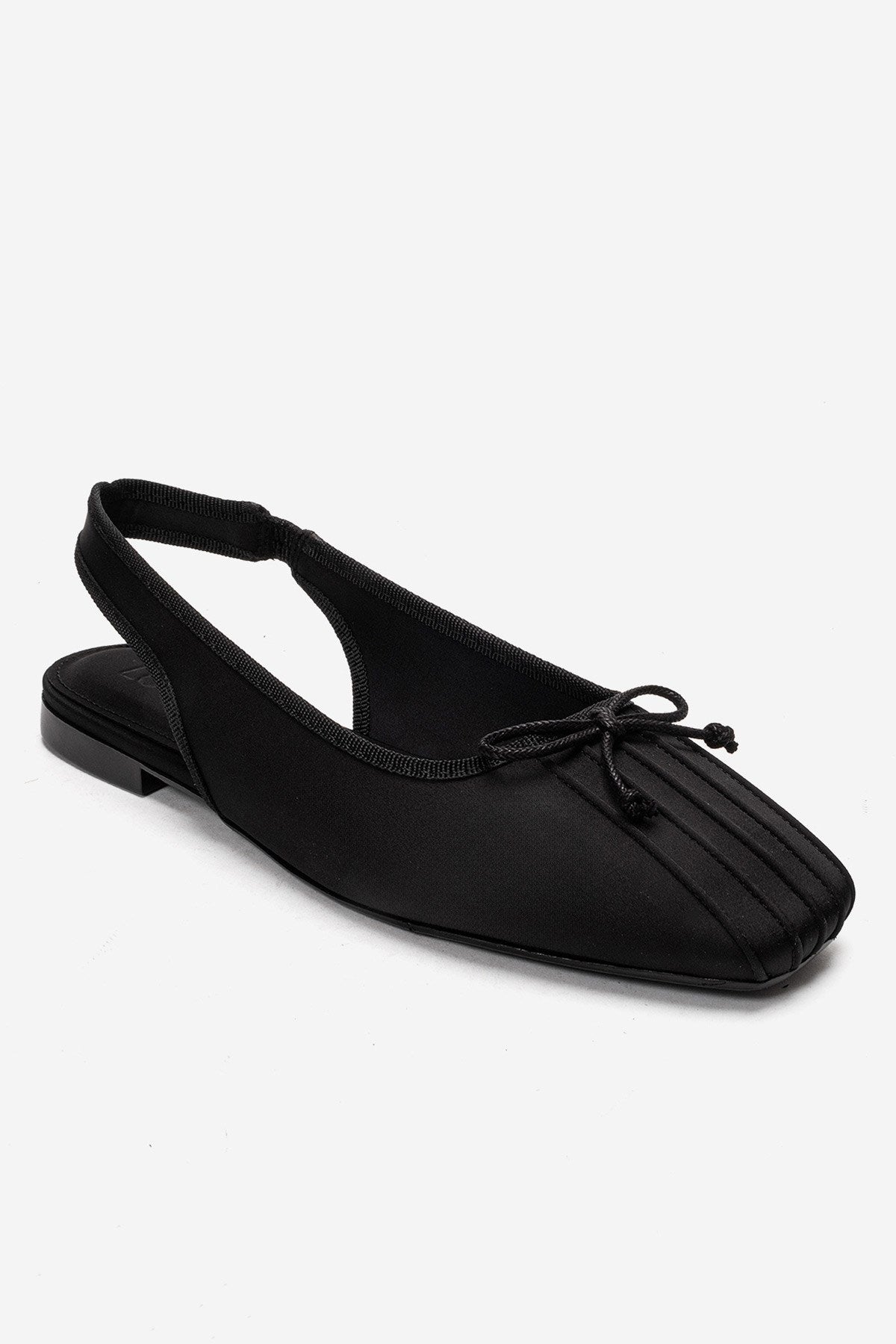 Zelvia - Black Satin Bow Slingback Ballet Flat (Women)