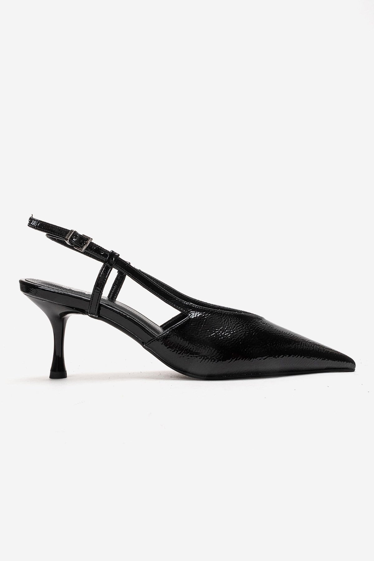 Irena - Black Patent Backless Pointed Toe Stiletto Pump, Genuine Leather (Women)