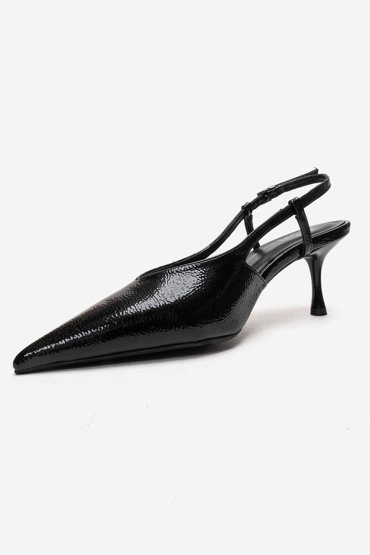 Irena - Black Patent Backless Pointed Toe Stiletto Pump, Genuine Leather (Women)