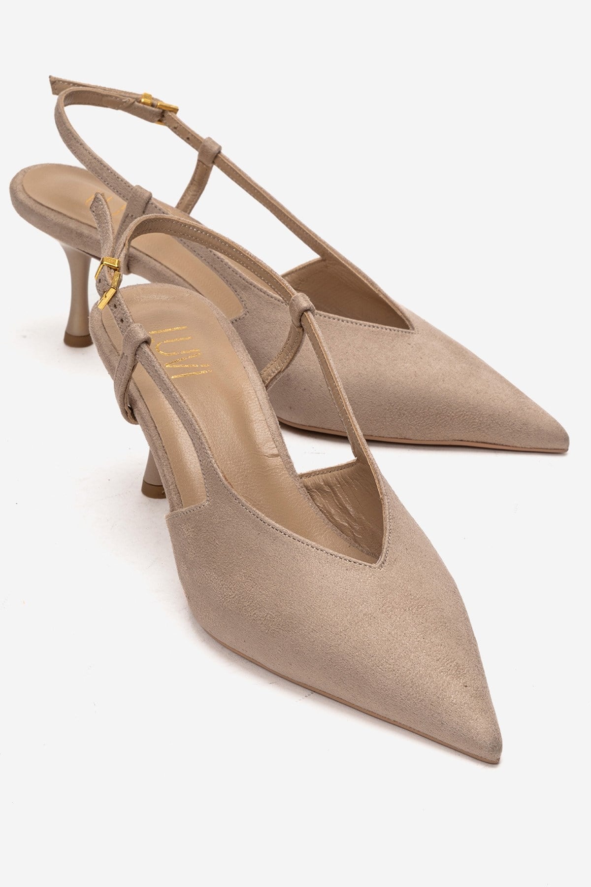 Irena - Beige Suede Backless Pointed Toe Stiletto Pump, Genuine Leather (Women)