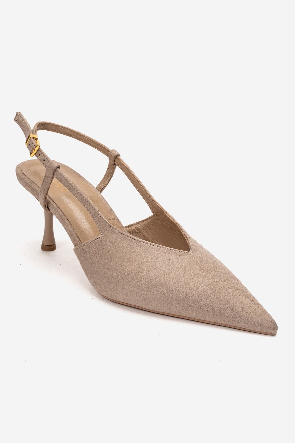 Irena - Beige Suede Backless Pointed Toe Stiletto Pump, Genuine Leather (Women)