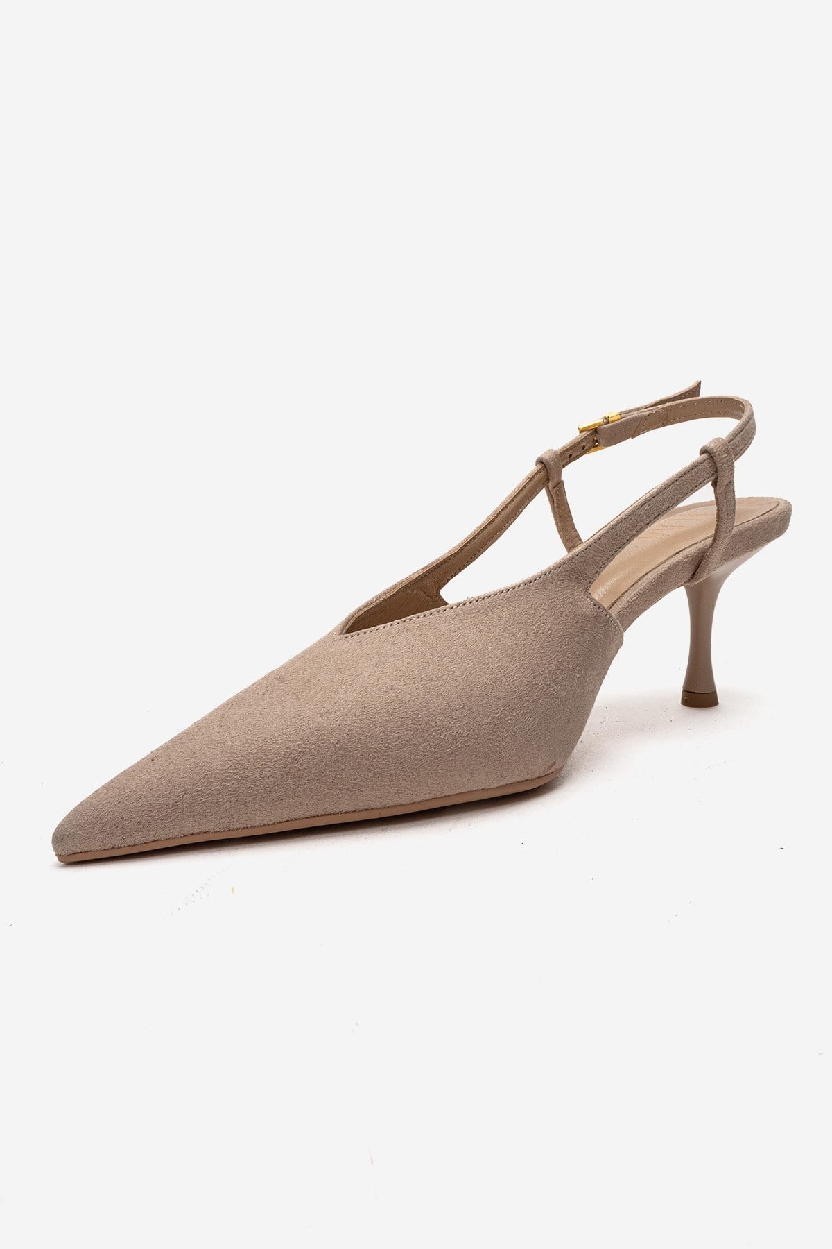 Irena - Beige Suede Backless Pointed Toe Stiletto Pump, Genuine Leather (Women)