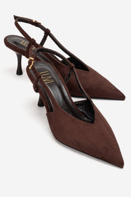 Irena - Brown Genuine Leather Pointed Slingback Stiletto Pump (Women)