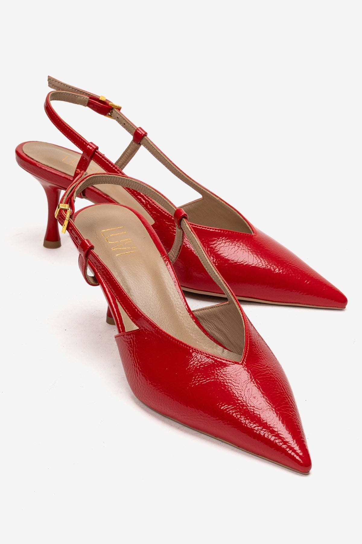 Irena - Red Genuine Leather Pointed Slingback Stiletto Pump (Women)