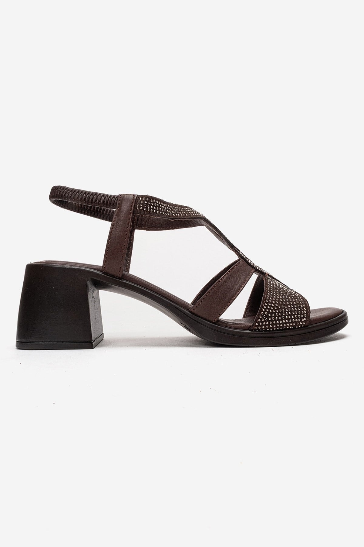 Dolen - Brown Genuine Leather Jeweled Block Heel Sandal (Women)