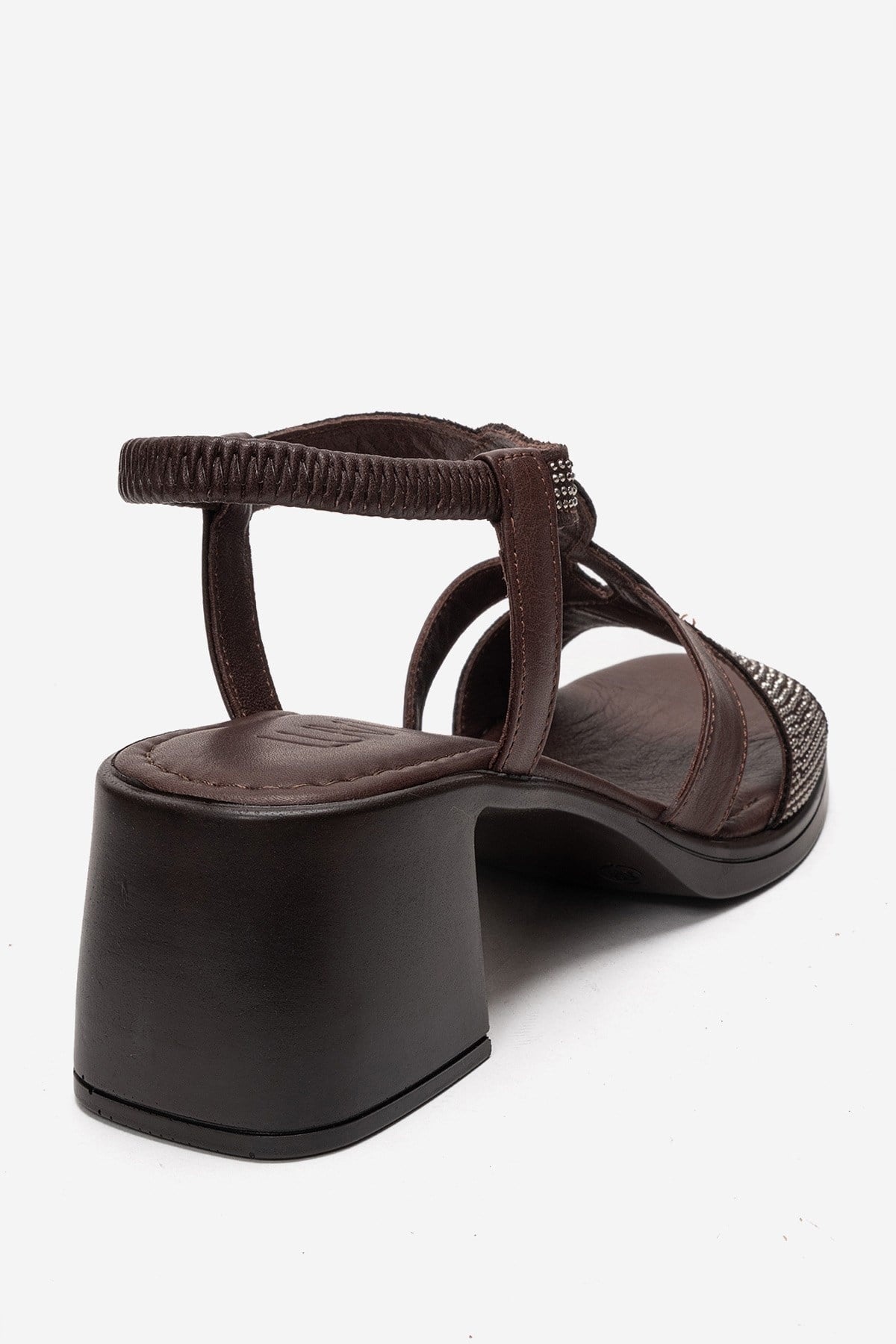 Dolen - Brown Genuine Leather Jeweled Block Heel Sandal (Women)