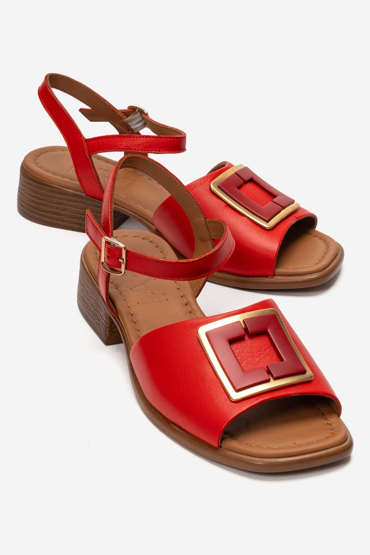 Svelte - Red Genuine Leather Buckled Sandal (Women)
