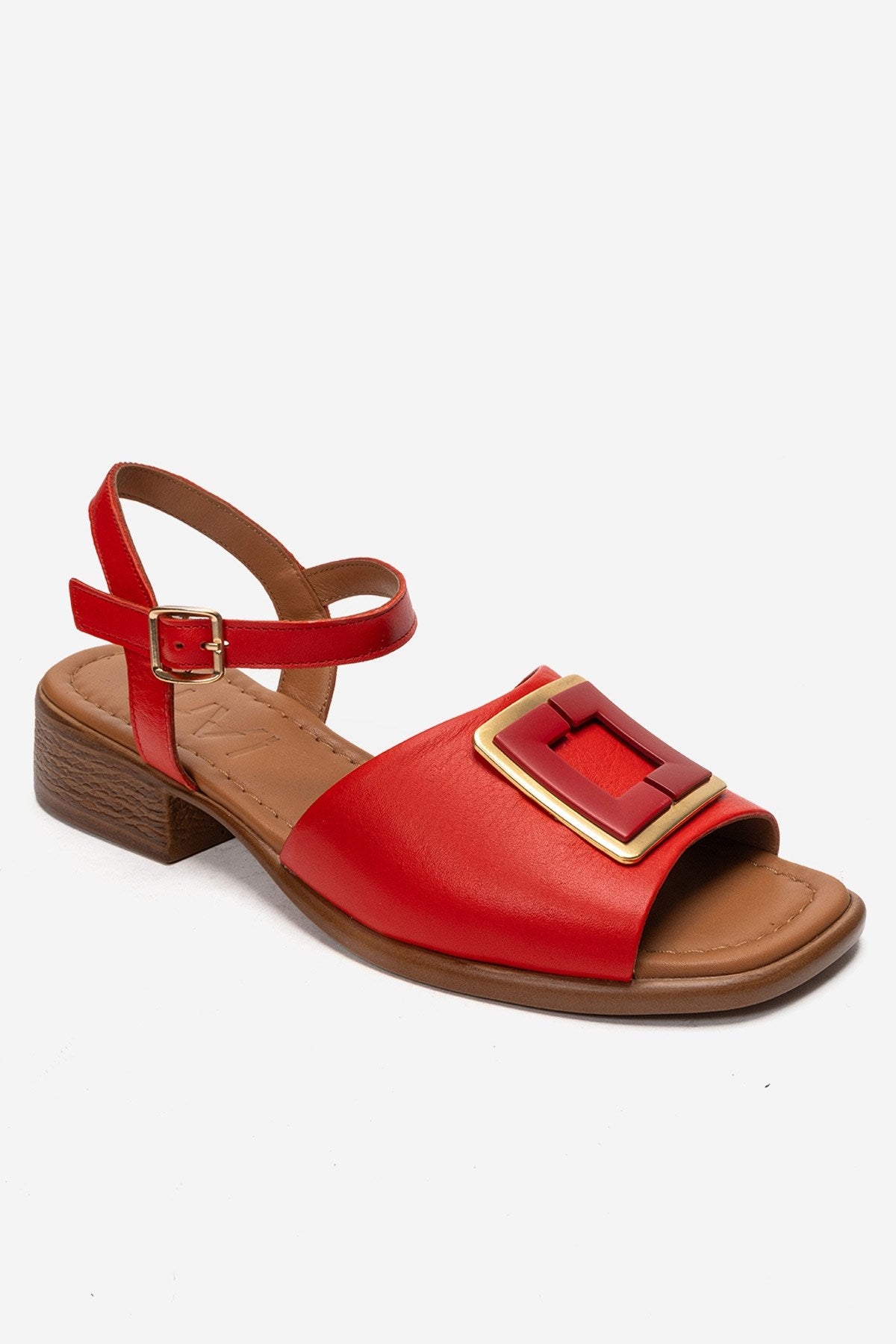 Svelte - Red Genuine Leather Buckled Sandal (Women)