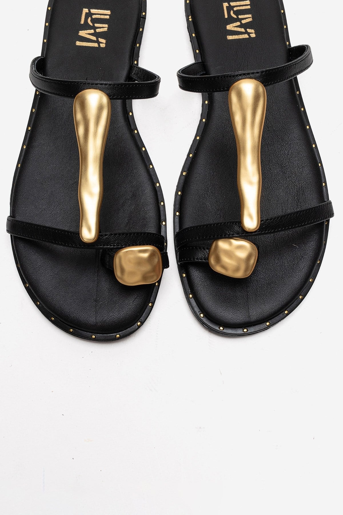TESSA - Black Genuine Leather Thong Sandal (Women)