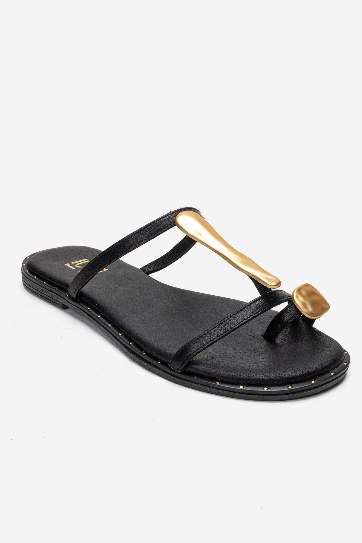 TESSA - Black Genuine Leather Thong Sandal (Women)