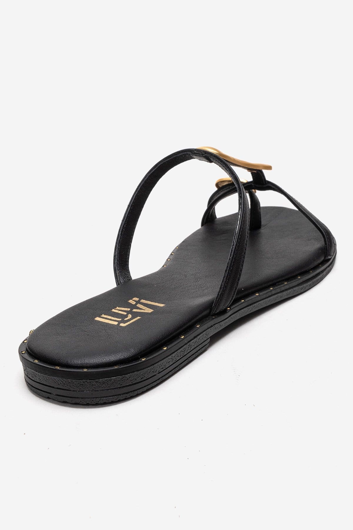 TESSA - Black Genuine Leather Thong Sandal (Women)
