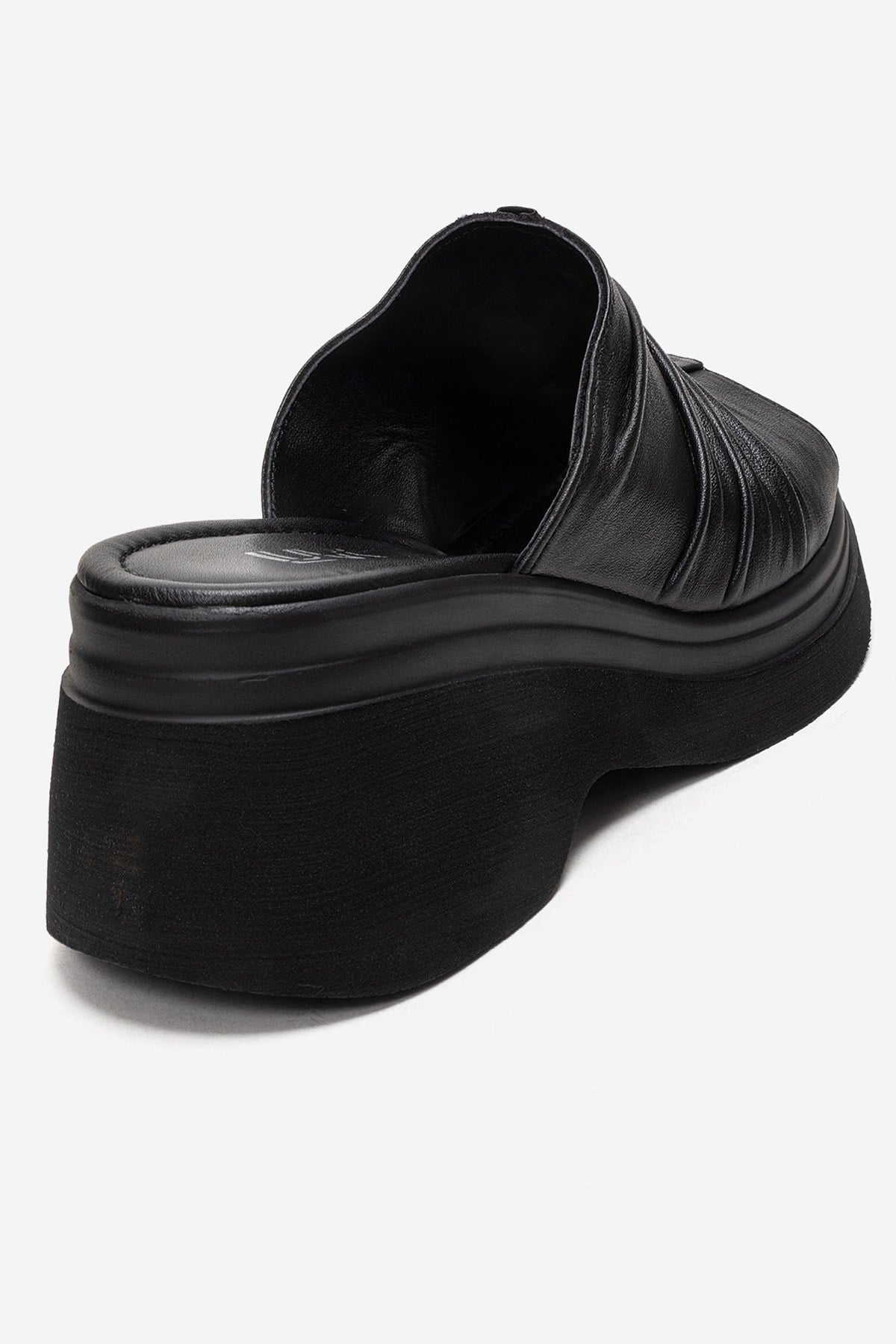 NELLIE - Black Genuine Leather Platform Wedge Slide (Women)