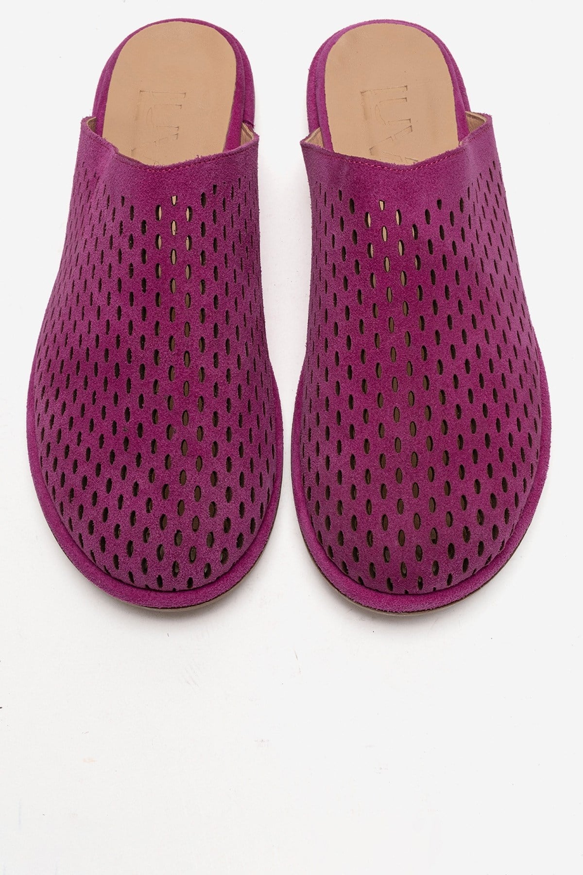 Melara - Fuchsia Genuine Leather (Suede) Perforated Closed-Toe Slide (Women)