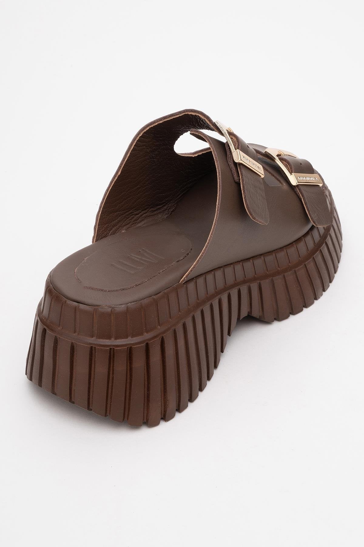 Joanes - Brown Leather Two-Strap Platform Sandal (Women)