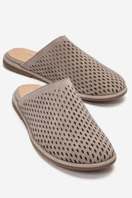 Melara - Beige Genuine Leather (Suede) Perforated Closed-Toe Slide (Women)