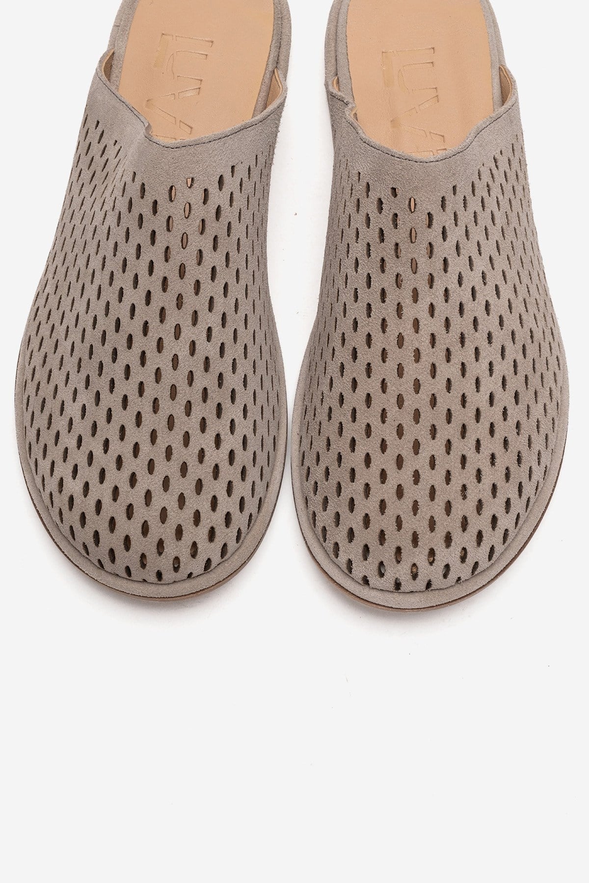 Melara - Beige Genuine Leather (Suede) Perforated Closed-Toe Slide (Women)