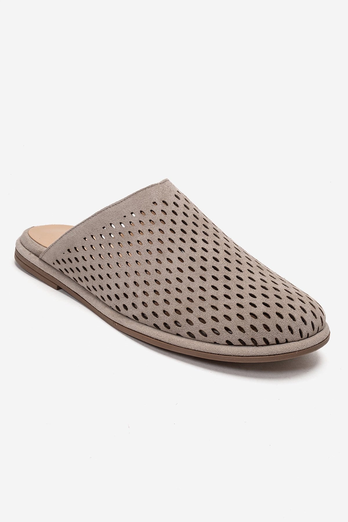 Melara - Beige Genuine Leather (Suede) Perforated Closed-Toe Slide (Women)